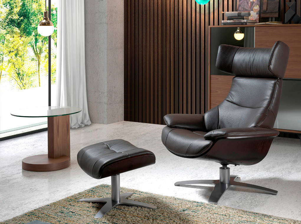 
Fauteuil relax pivotant en cuir véritable « Hamburg » - Avec repose-pieds