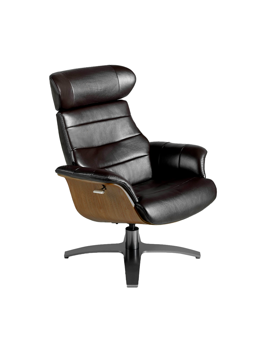 
Fauteuil relax en cuir véritable pivotant « Oslo » - Noir et marron / Sans repose-pieds