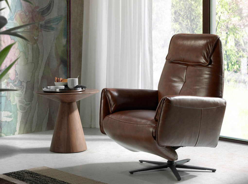 
Fauteuil relax pivotant en cuir véritable « Kopenhagen » - Marron