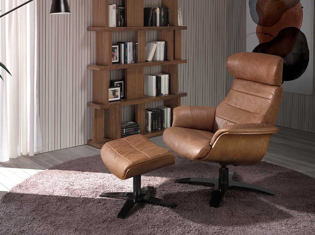 
Fauteuil relax en cuir véritable pivotant « Oslo » - Brun clair / Sans repose-pieds