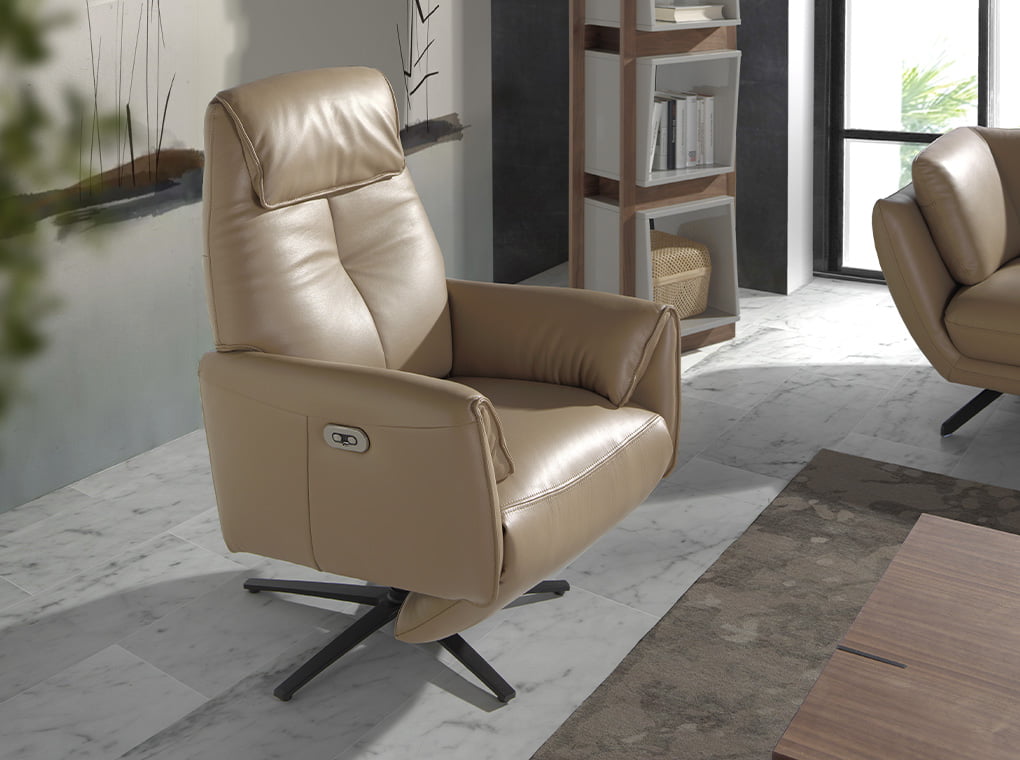 
Fauteuil relax pivotant en cuir véritable « Kopenhagen » - Beige