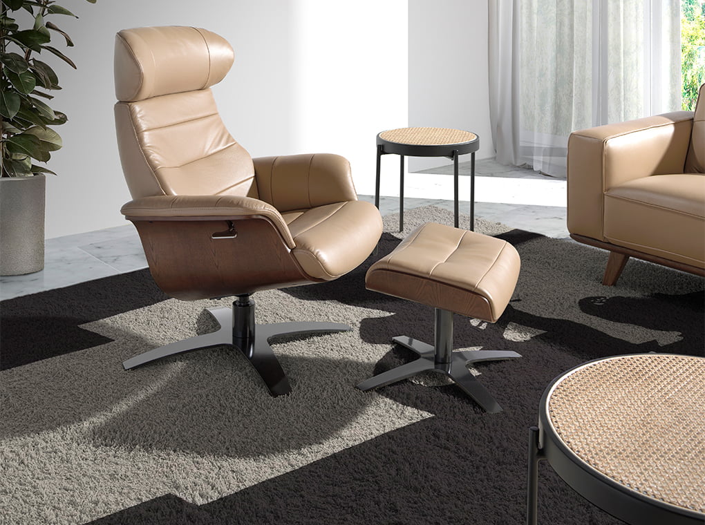 
Fauteuil relax en cuir véritable pivotant « Oslo » - Beige / Sans repose-pieds