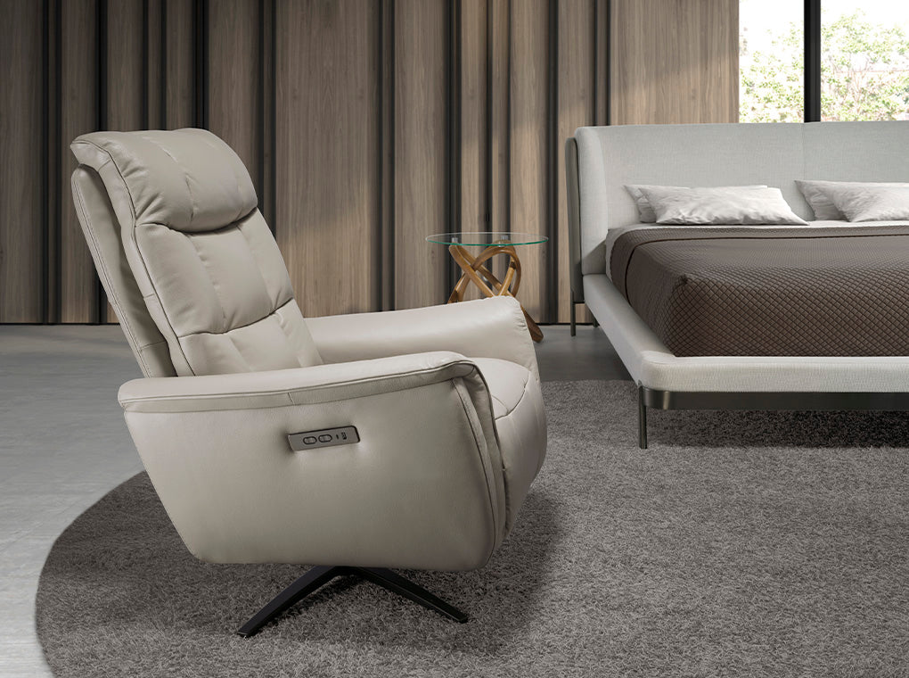 
Fauteuil relax pivotant en cuir véritable « Malmö » - Gris