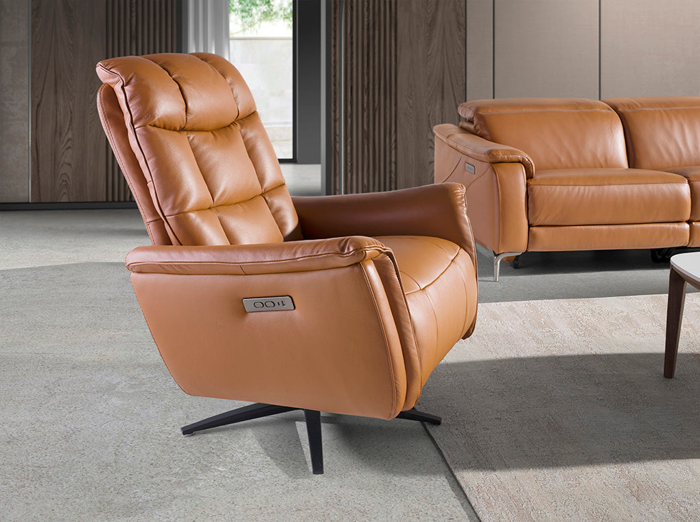 
Fauteuil relax pivotant en cuir véritable « Malmö » - Marron clair