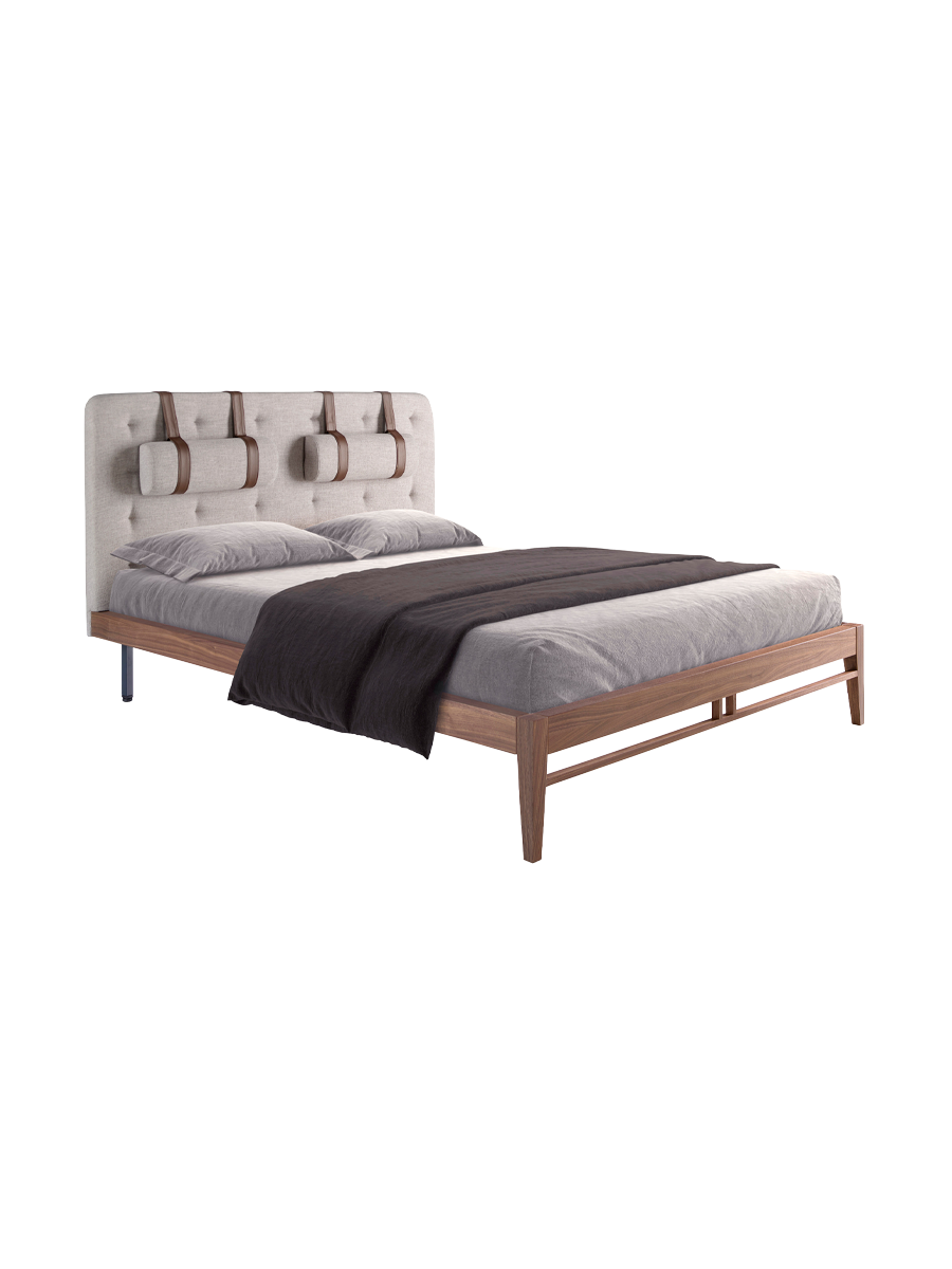 
Design Bett „Koh Lanta“ aus furniertem Nussbaumholz