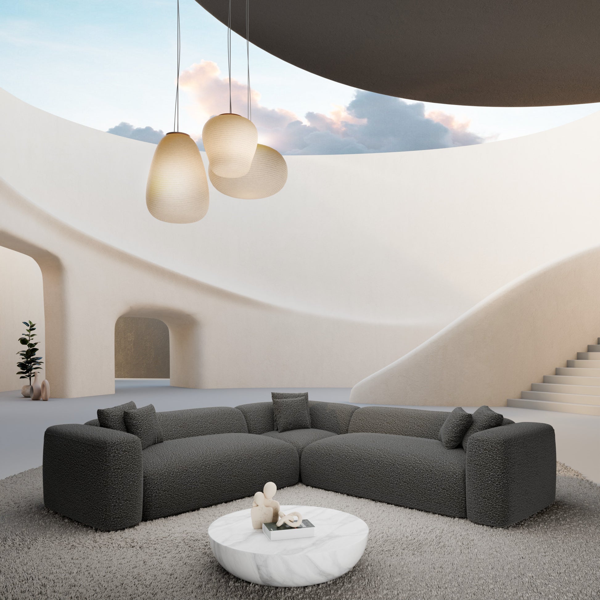 
5-Sitzer Design Ecksofa „CLevante“ mit Bouclé-Bezug - Bouclé Graphit