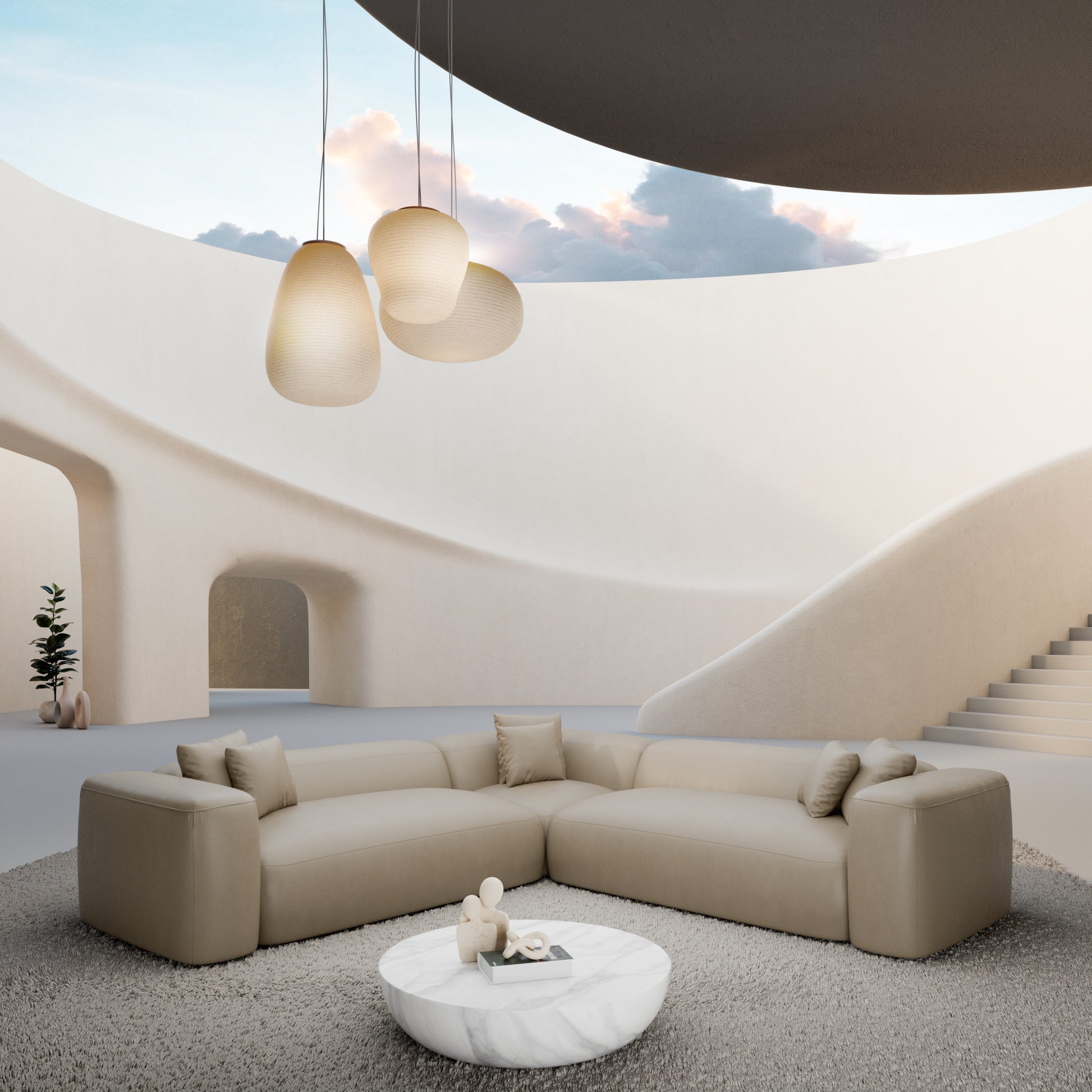 
5-Sitzer Design Echtleder Ecksofa „CLevante“ - Echtleder Beige