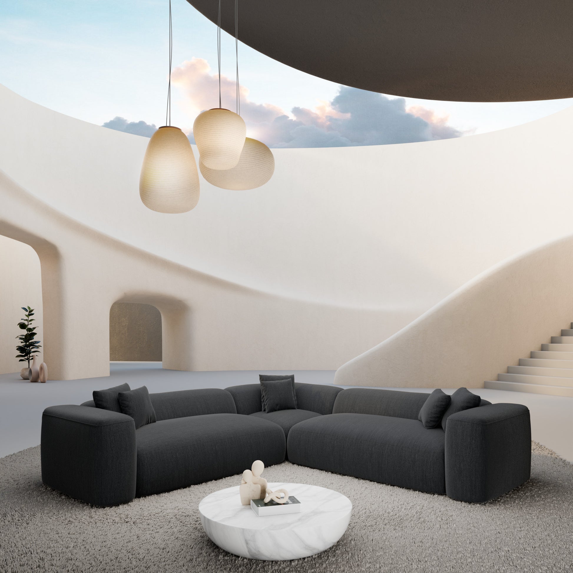 
5-Sitzer Design Ecksofa „CLevante“ mit Strukturstoff-Bezug - Strukturstoff Anthrazit