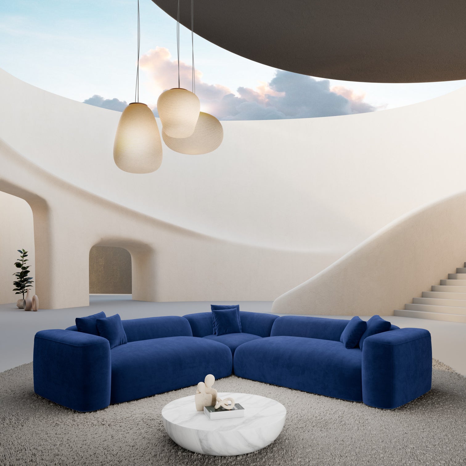 
Canapé d’angle design 5 places « CLevante » avec revêtement en velours - Revêtement en velours Königsblau