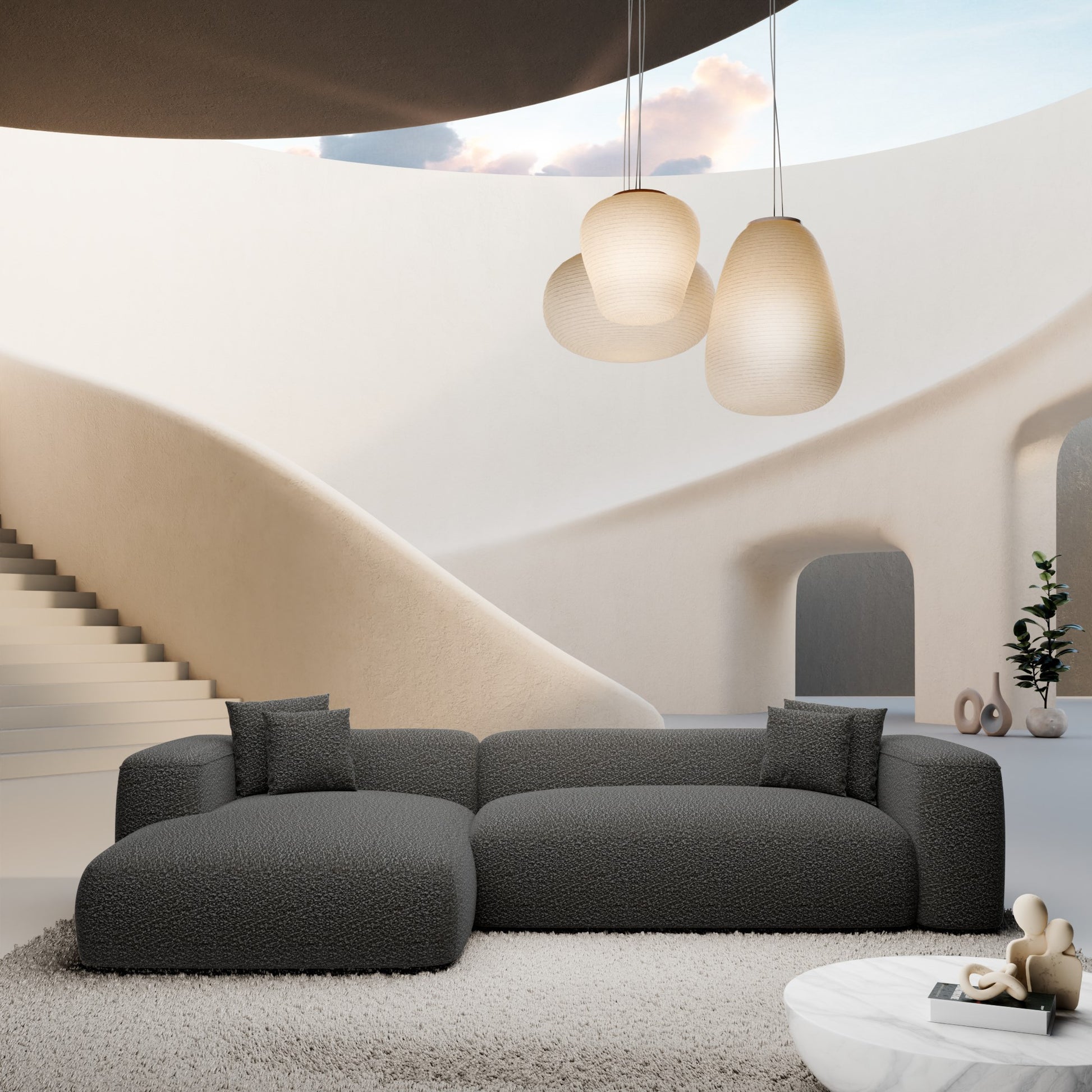 
4-Sitzer Design Ecksofa „CLevante“ mit Bouclé-Bezug - Bouclé Graphit / Eckteil links