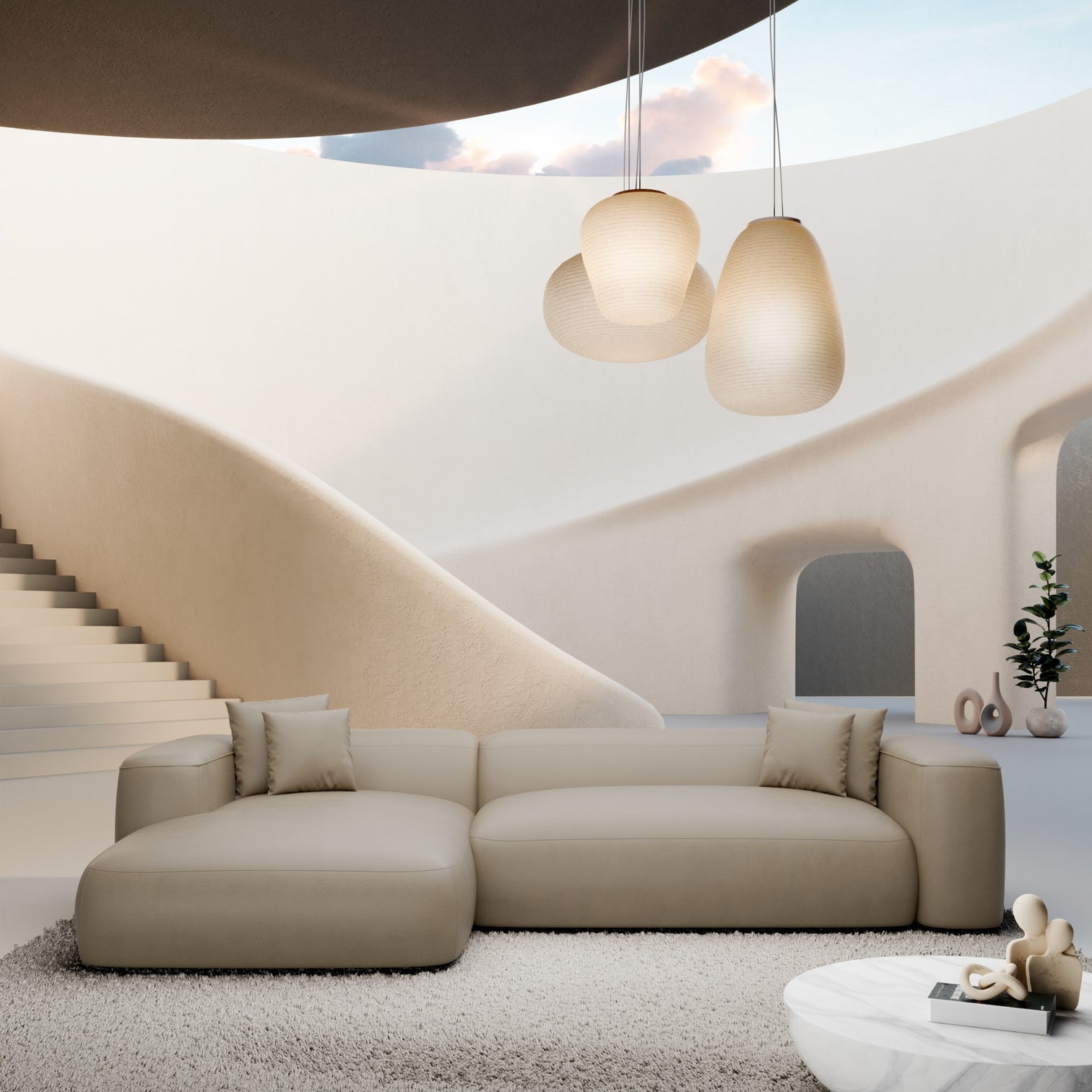 
Canapé d’angle design 4 places en cuir véritable « CLevante » - Cuir véritable Beige / Élément d’angle gauche