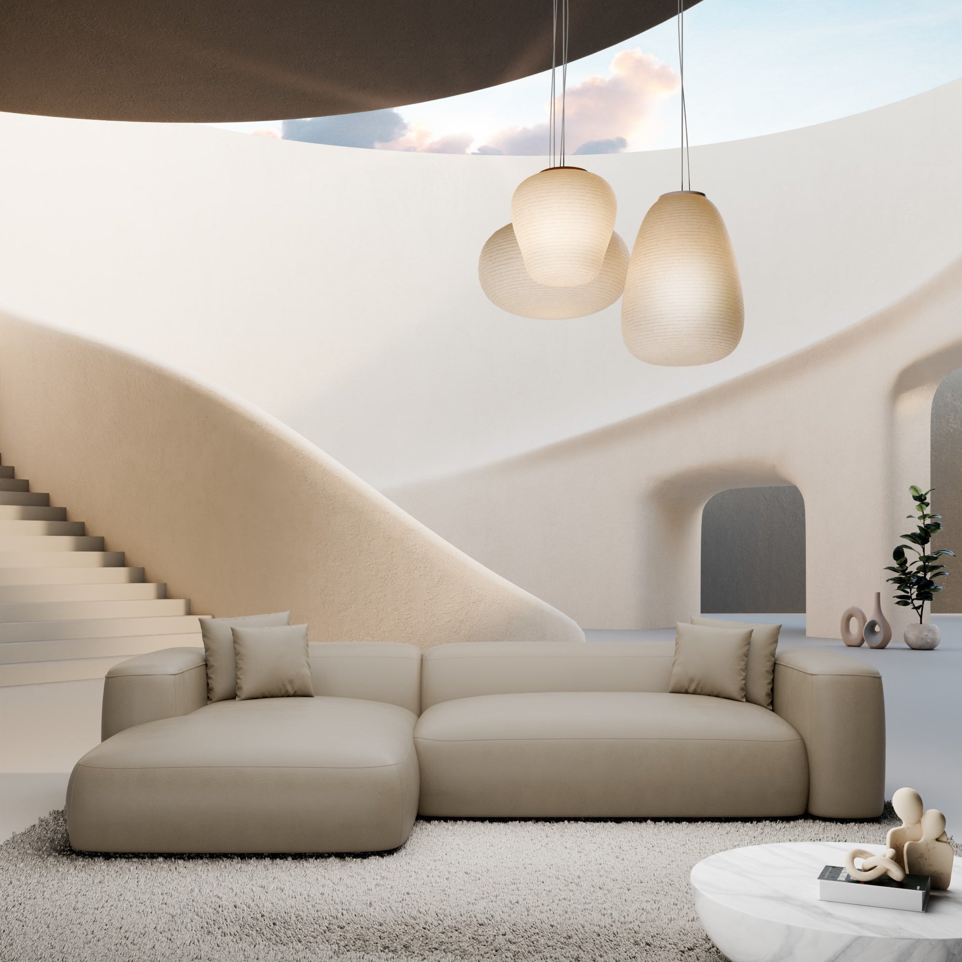 
4-Sitzer Design Echtleder Ecksofa „CLevante“ - Echtleder Beige / Eckteil links