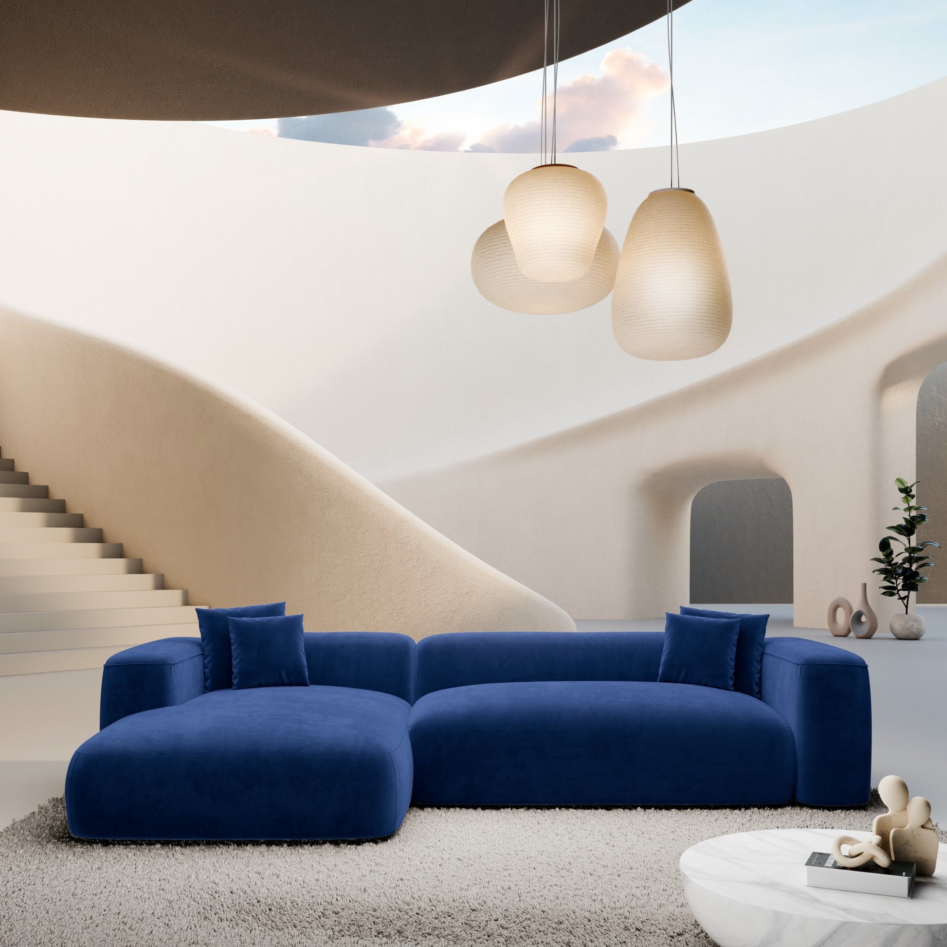 
4-Sitzer Design Ecksofa „CLevante“ mit Samtbezug - Samtbezug Königsblau / Eckteil links