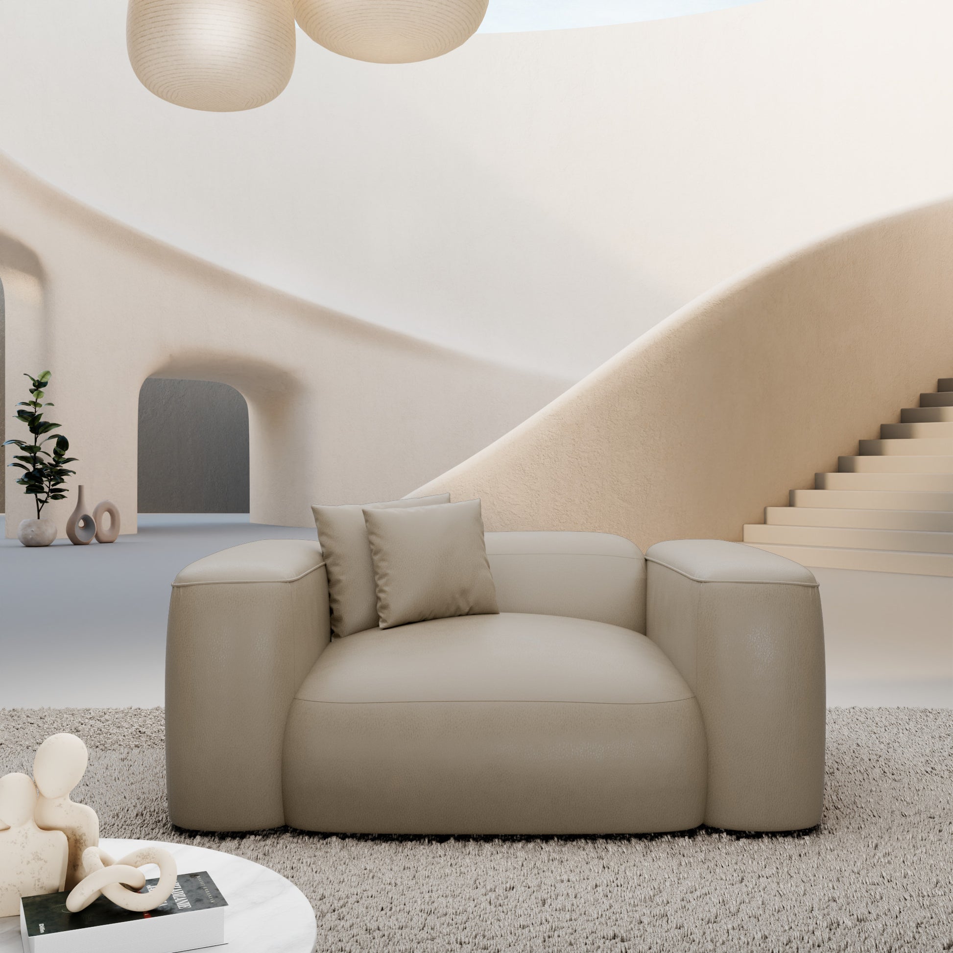 
Design Echtleder Loungesessel „CLevante“ - Echtleder Beige