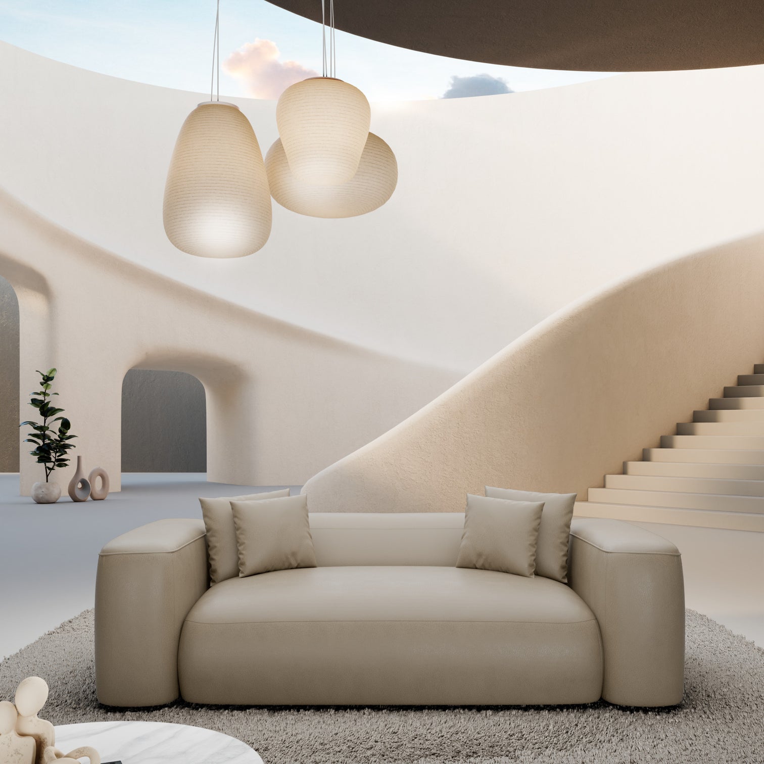 
2-Sitzer Design Echtleder Sofa „CLevante“ - Echtleder Beige