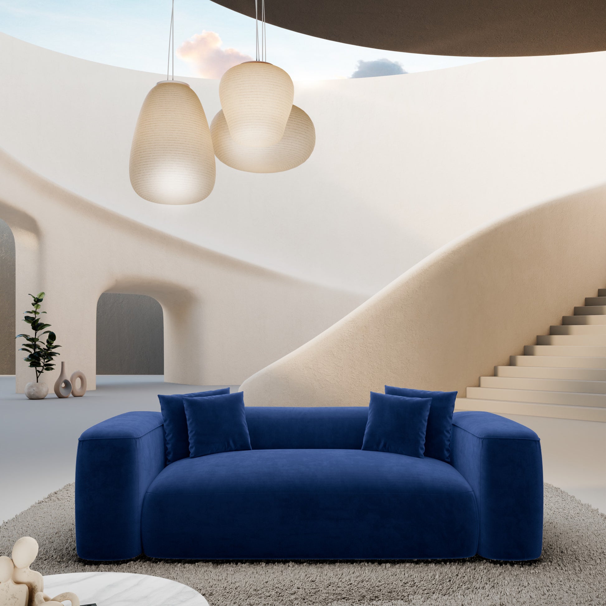 
2-Sitzer Design Sofa „CLevante“ mit Samtbezug - Samtbezug Königsblau