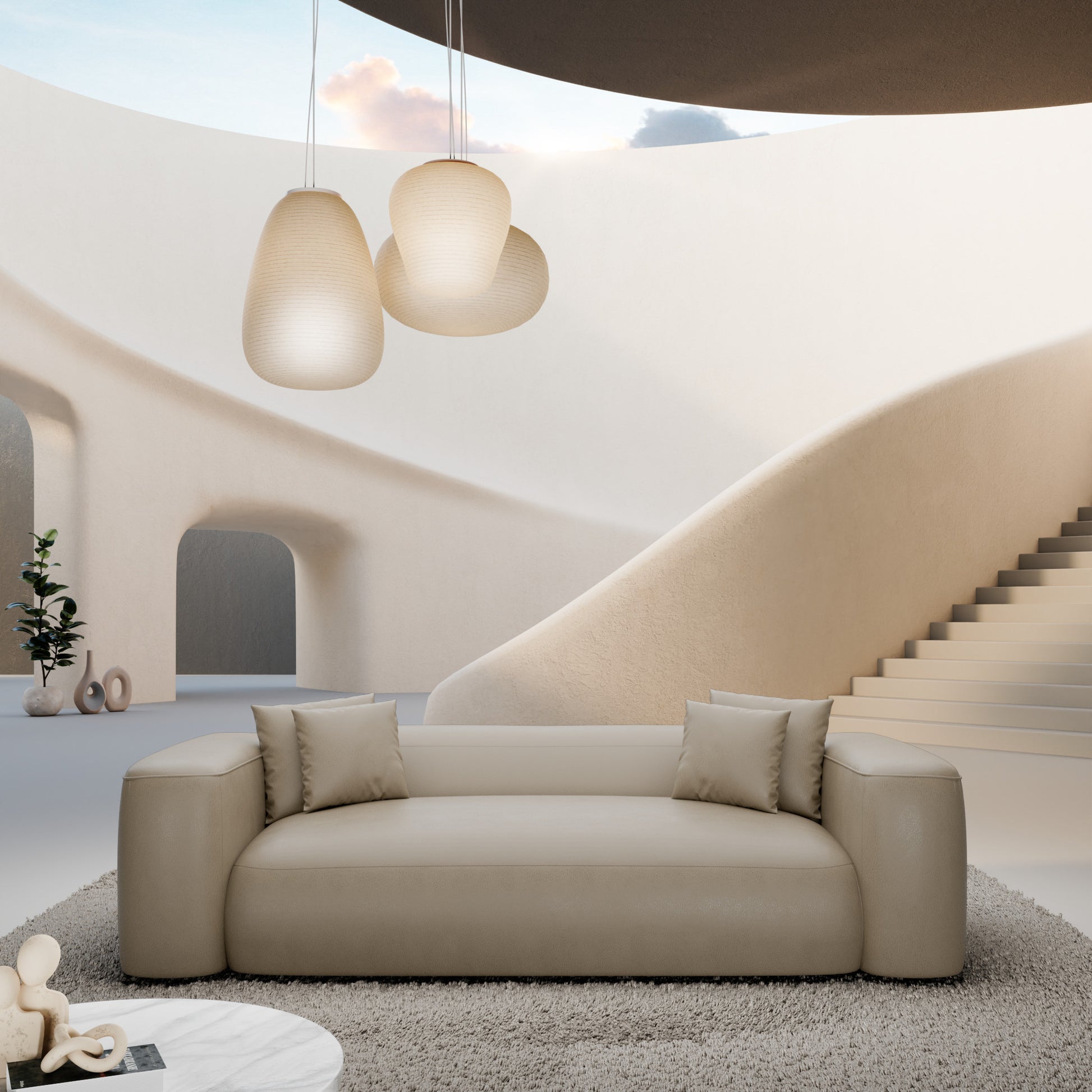 
3-Sitzer Design Echtleder Sofa „CLevante“ - Echtleder Beige