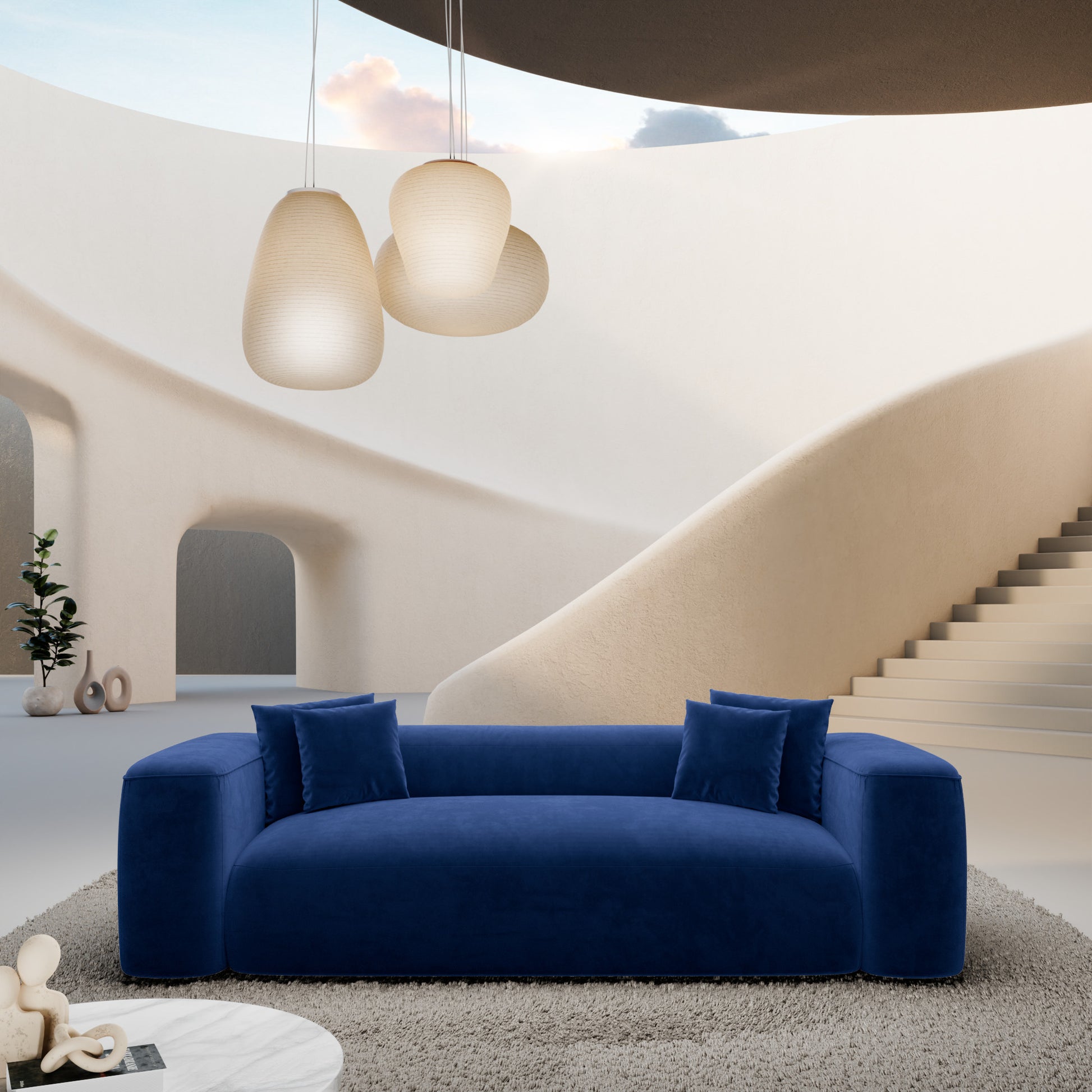 
3-Sitzer Design Sofa „CLevante“ mit Samtbezug - Samtbezug Königsblau