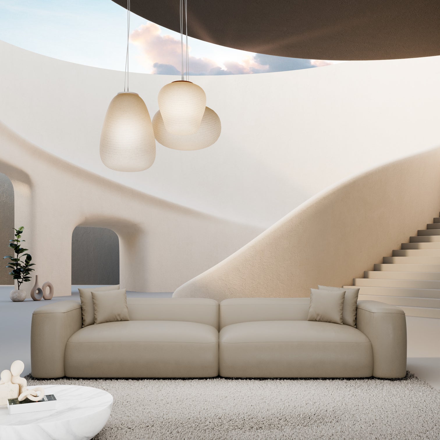 
Canapé design 4 places en cuir véritable « CLevante » - Cuir véritable Beige