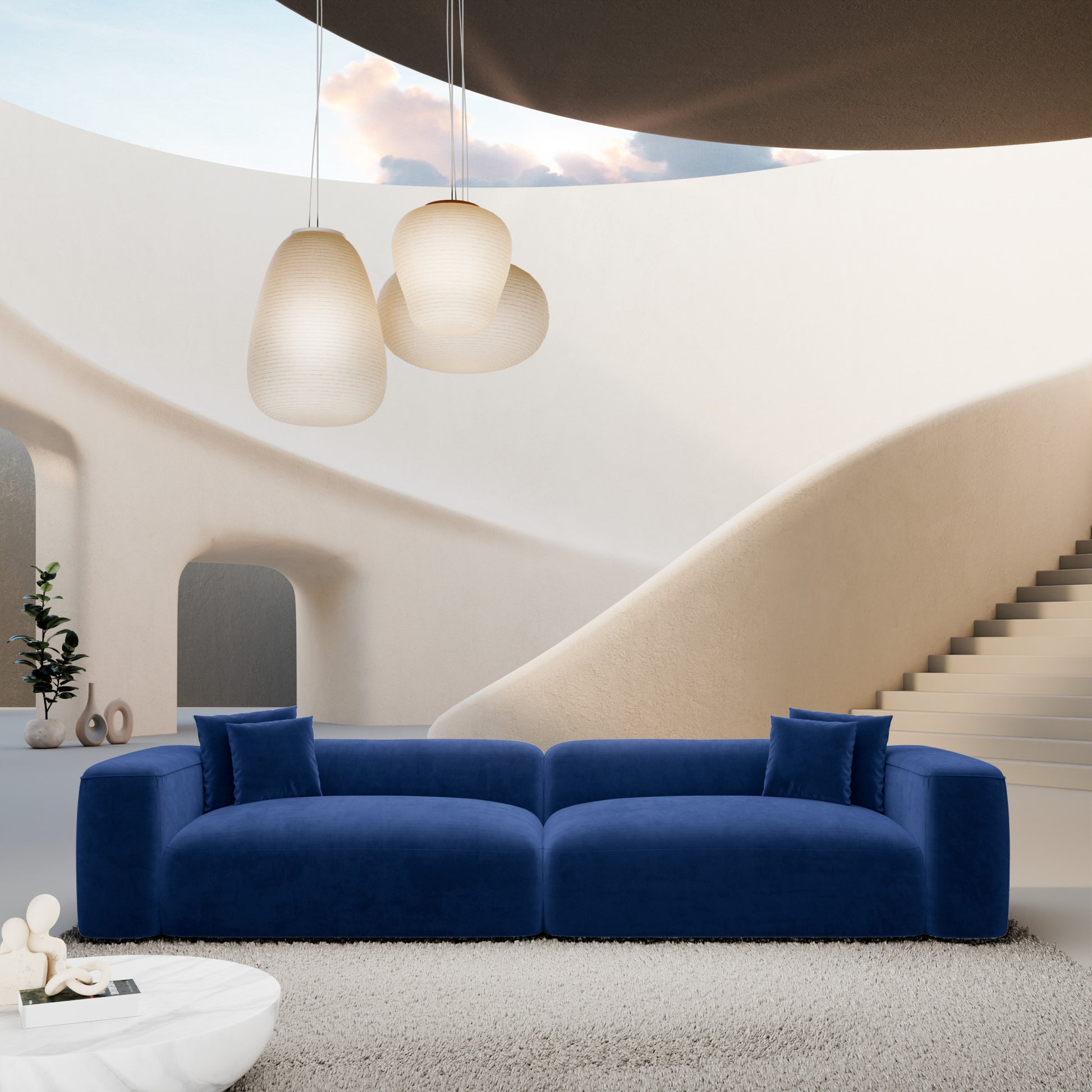 
4-Sitzer Design Sofa „CLevante“ mit Samtbezug - Samtbezug Königsblau