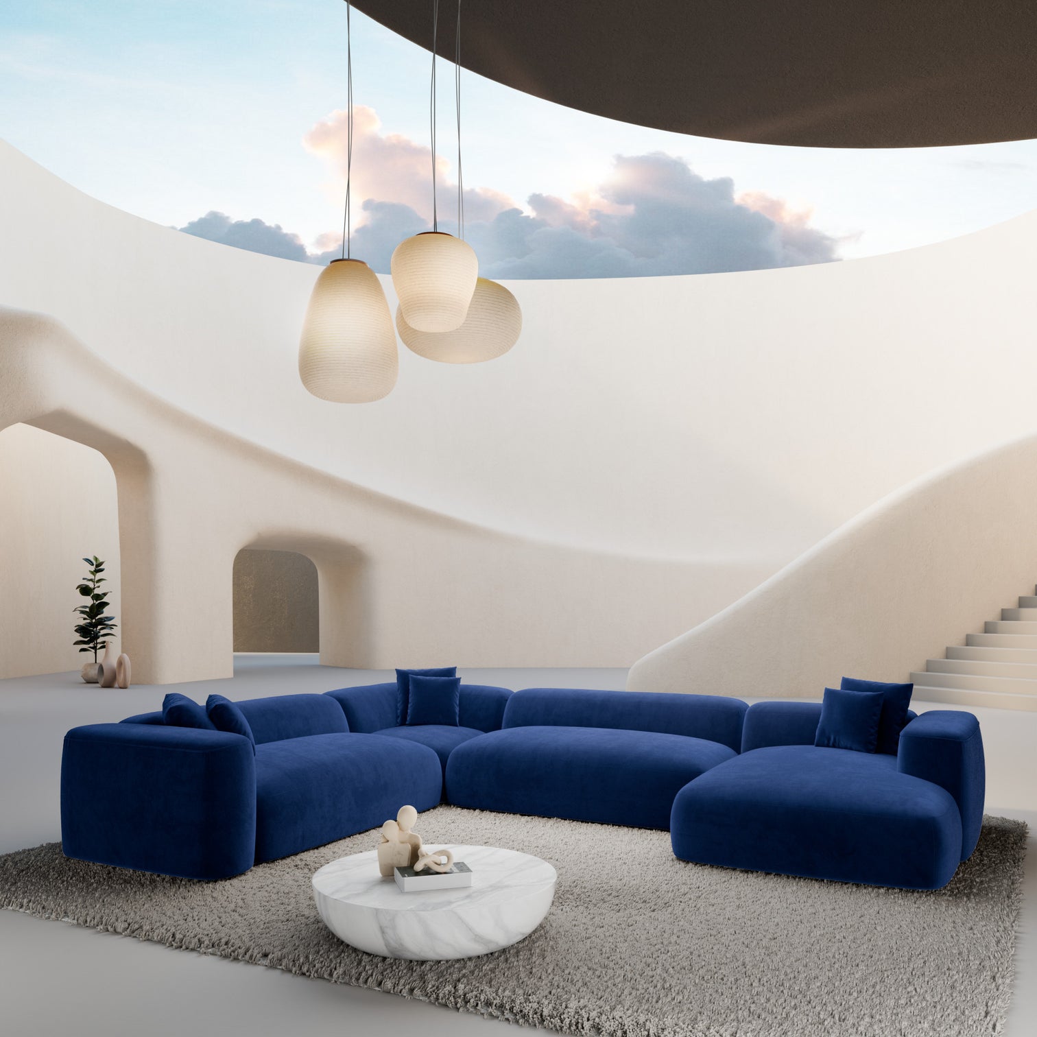 
Canapé panoramique design 7 places « CLevante XXL » avec revêtement en velours - Revêtement en velours Königsblau / Côté gauche long