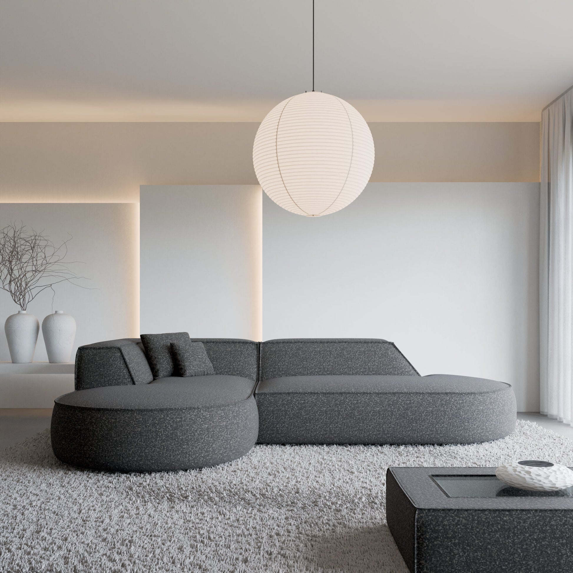 
4-Sitzer Design Ecksofa „Lorenza Lounge“ mit Bouclé-Bezug - Bouclé Graphit / Eckteil links