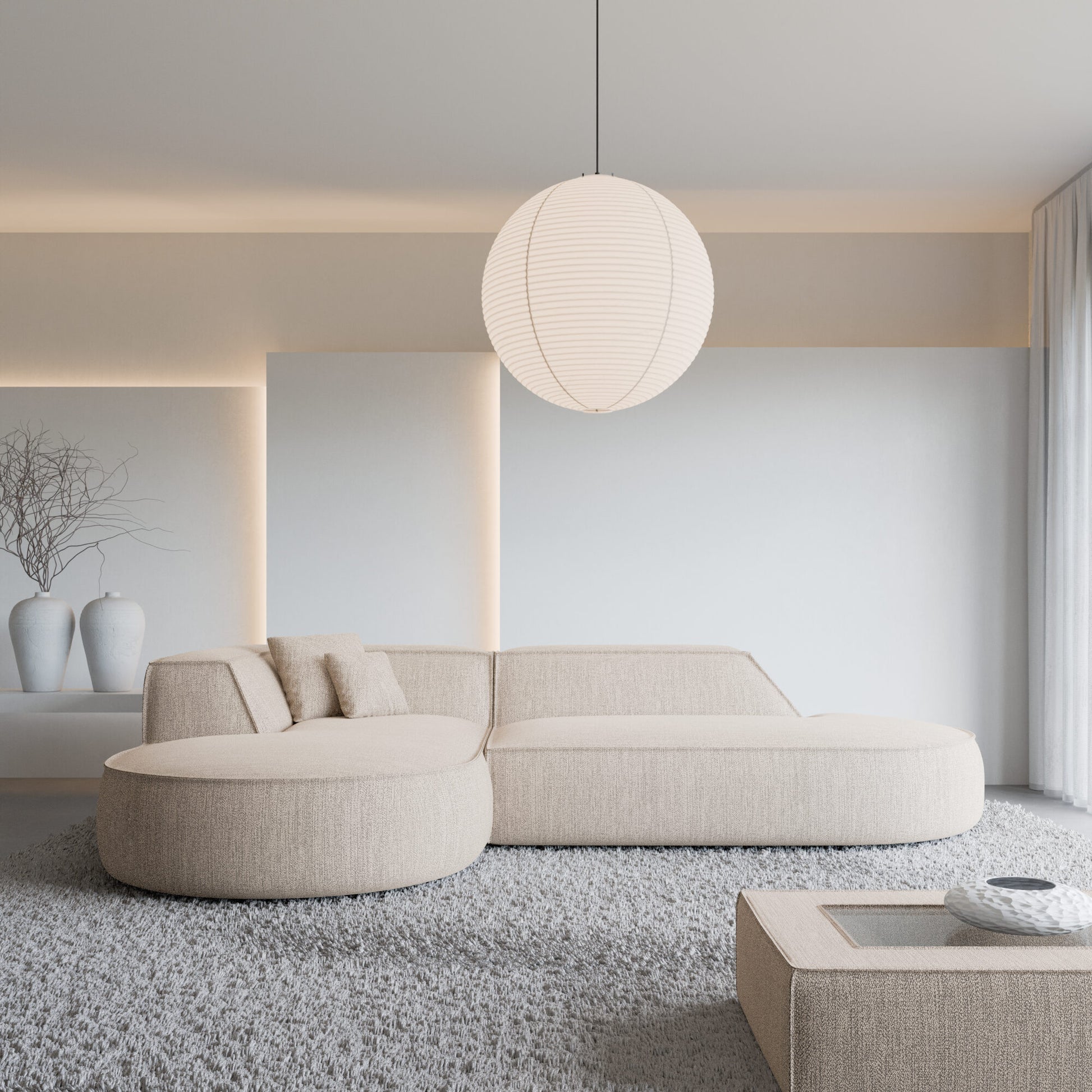 
4-Sitzer Design Ecksofa „Lorenza Lounge“ mit Strukturstoff-Bezug - Strukturstoff Beige / Eckteil links