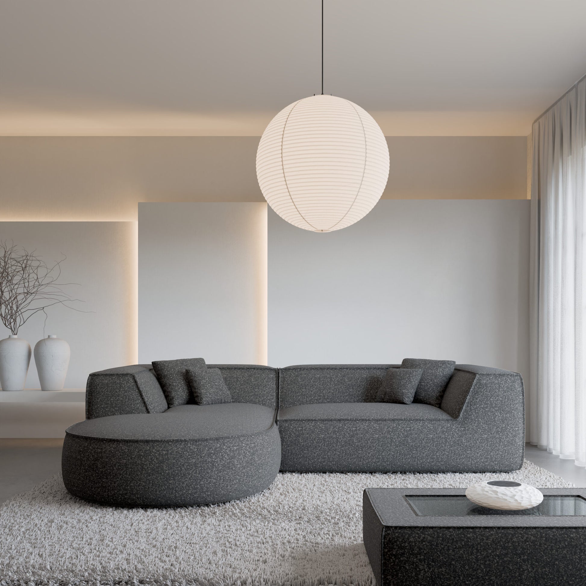 
4-Sitzer Design Ecksofa „Lorenza“ mit Bouclé-Bezug - Bouclé Graphit / Eckteil links