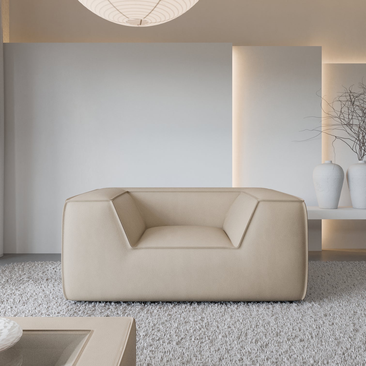 
Fauteuil lounge design en cuir véritable « Lorenza » - Cuir véritable Beige