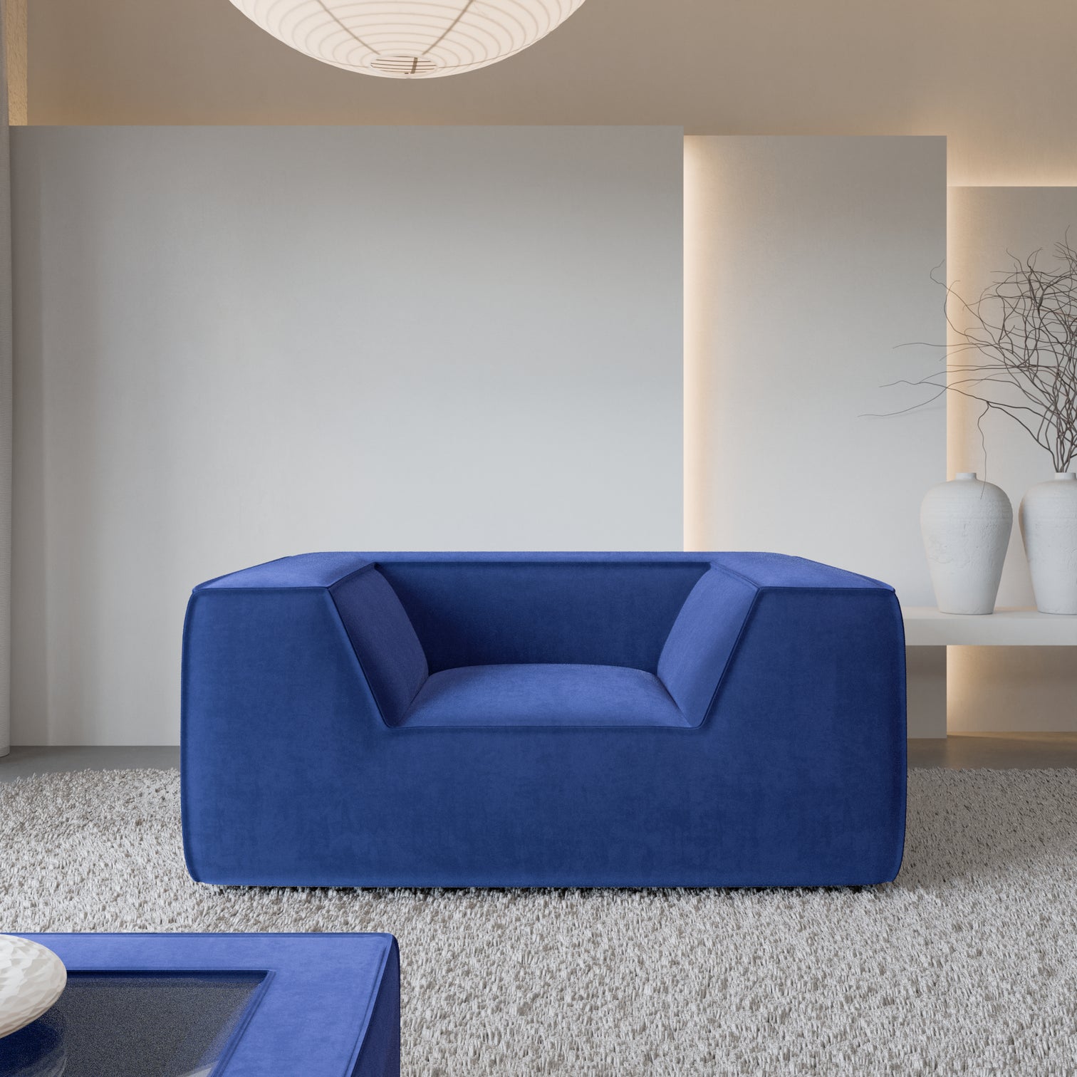 
Fauteuil lounge design « Lorenza » avec revêtement en velours - Revêtement en velours Königsblau