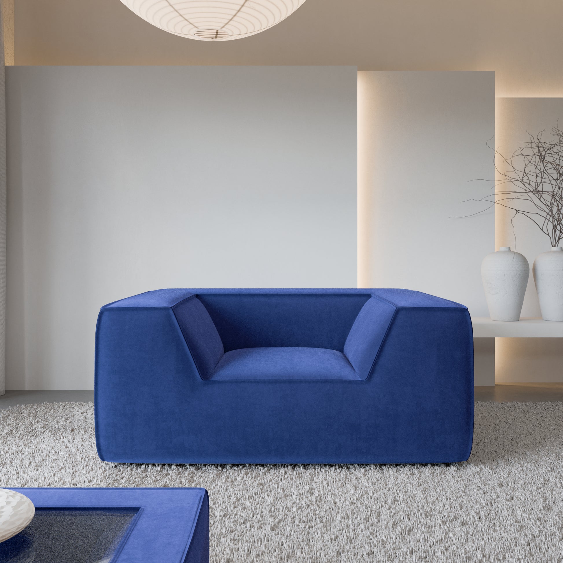 
Design Loungesessel „Lorenza“ mit Samtbezug - Samtbezug Königsblau