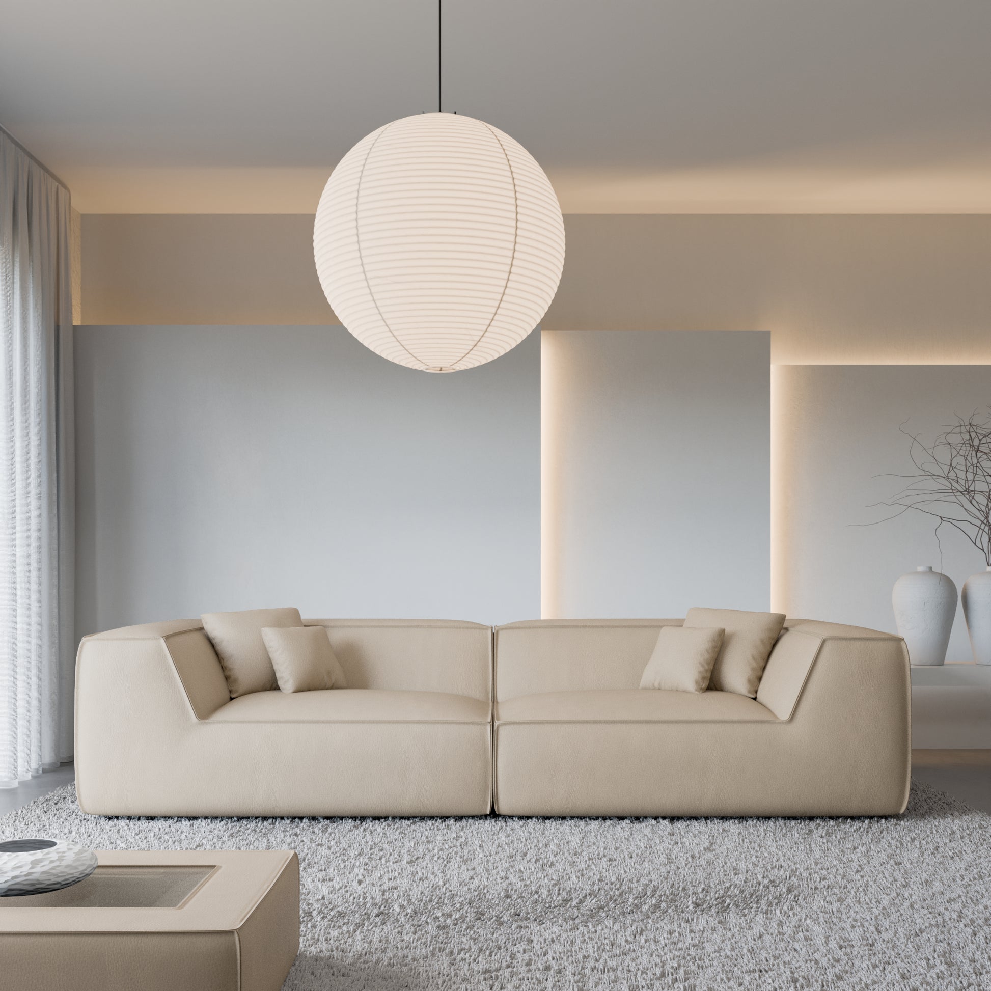 
4-Sitzer Design Echtleder Sofa „Lorenza“ - Echtleder Beige