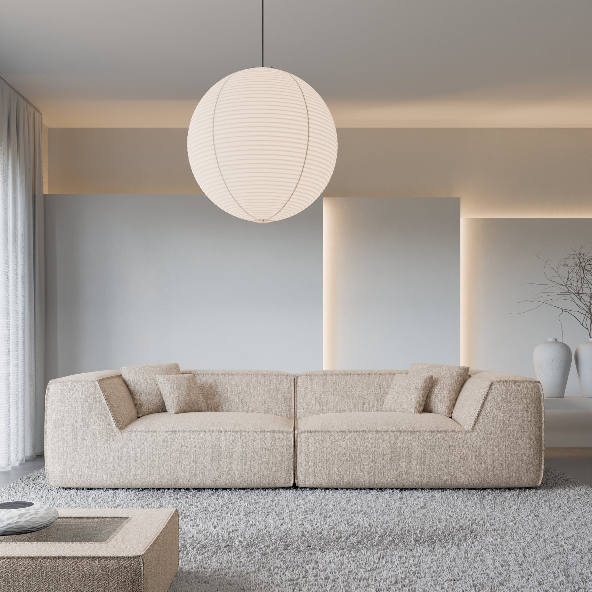 
4-Sitzer Design Sofa „Lorenza“ mit Strukturstoff-Bezug - Strukturstoff Beige