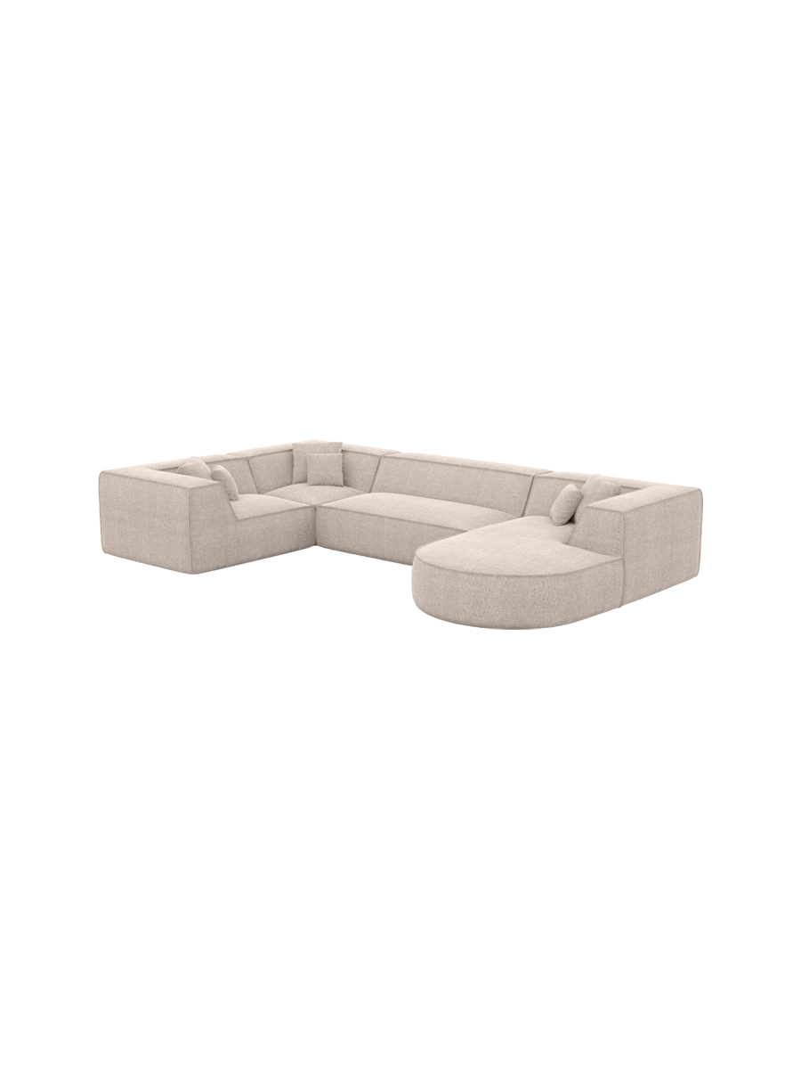 
6-Sitzer Design Panorama-Sofa „Lorenza XL“ mit Strukturstoff-Bezug - Strukturstoff Beige / Lange Seite links