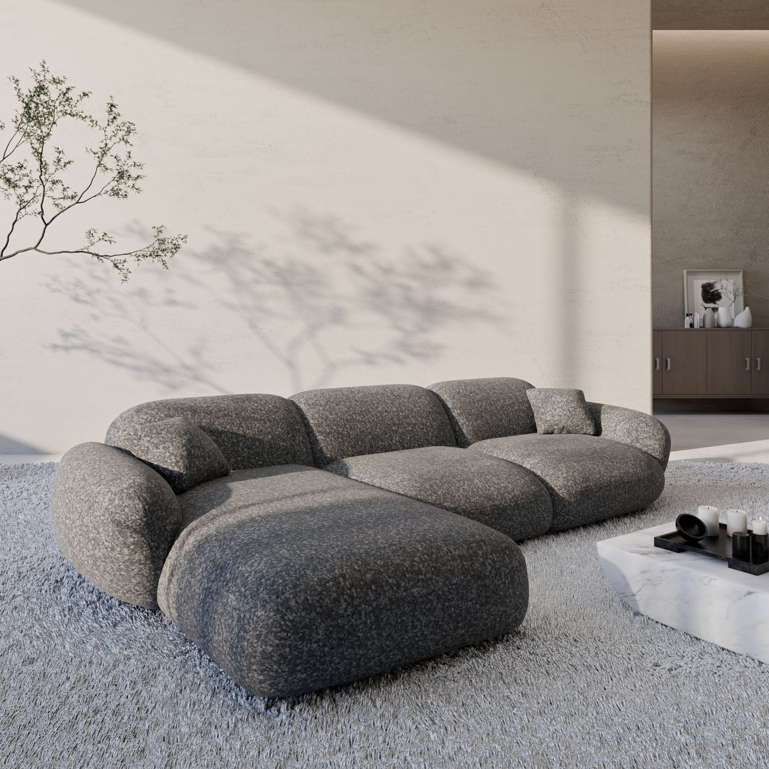 
4-Sitzer Design Ecksofa „Alma“ mit Bouclé-Bezug - Bouclé Graphit / Eckteil links