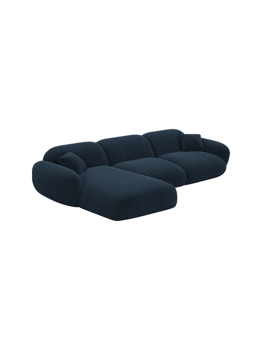 
4-Sitzer Design Ecksofa „Levante“, Cordsamt - Cordsamt Dunkelblau / Eckteil links