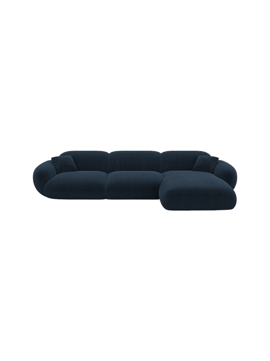 
4-Sitzer Design Ecksofa „Levante“, Cordsamt - Cordsamt Dunkelblau / Eckteil links