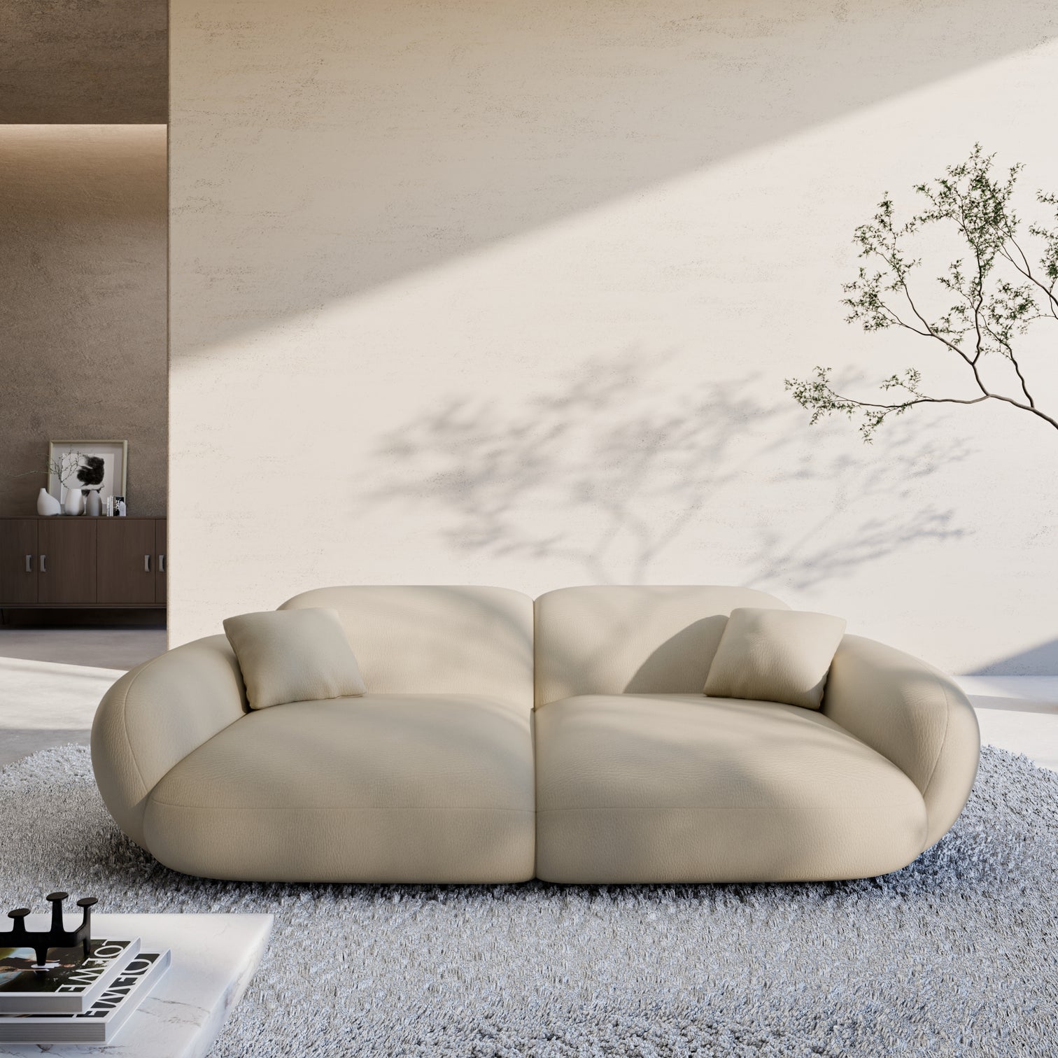 
2-Sitzer Design Echtleder Sofa „Alma“ - Echtleder Beige