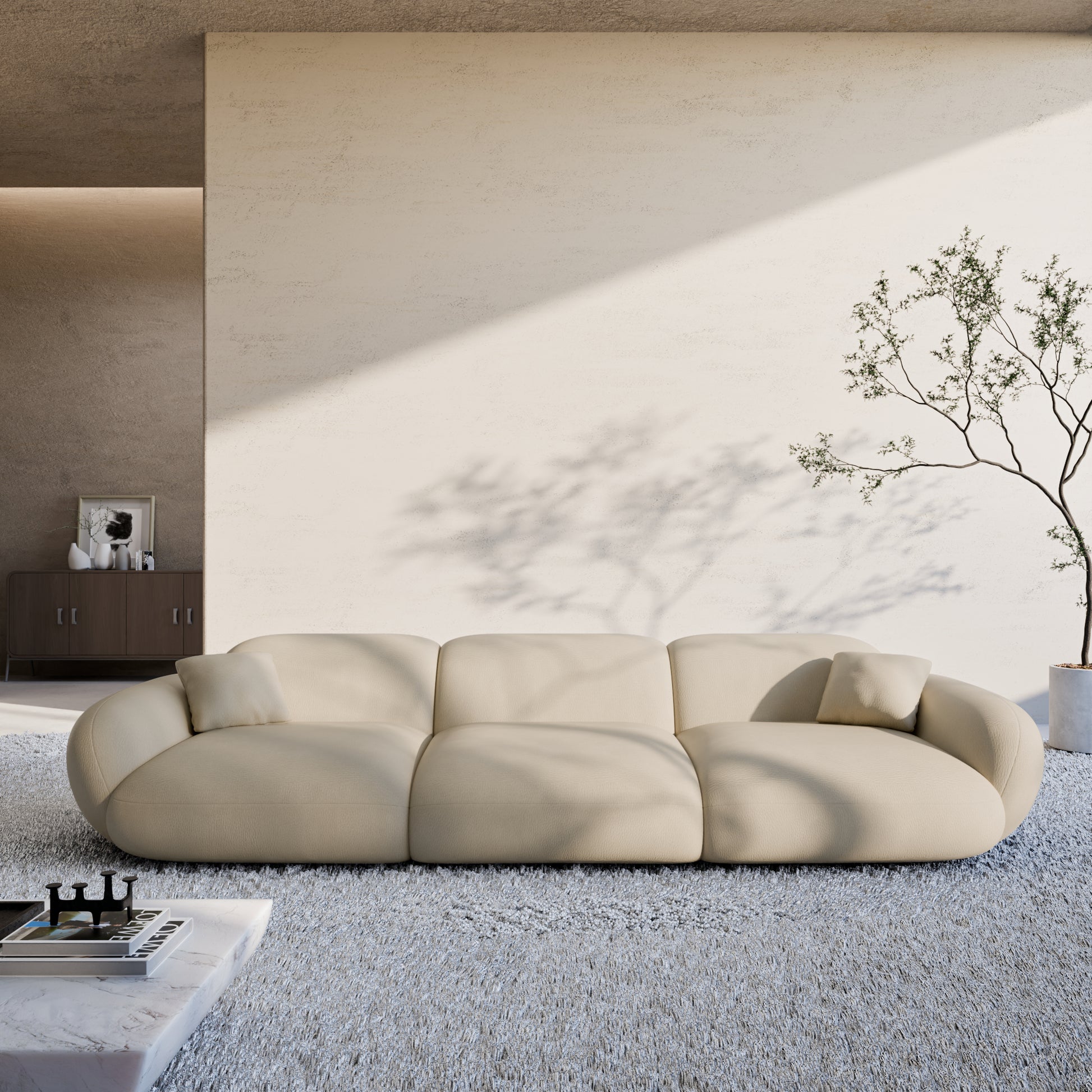 
4-seater designer genuine leather sofa “Alma” - Genuine leather Beige