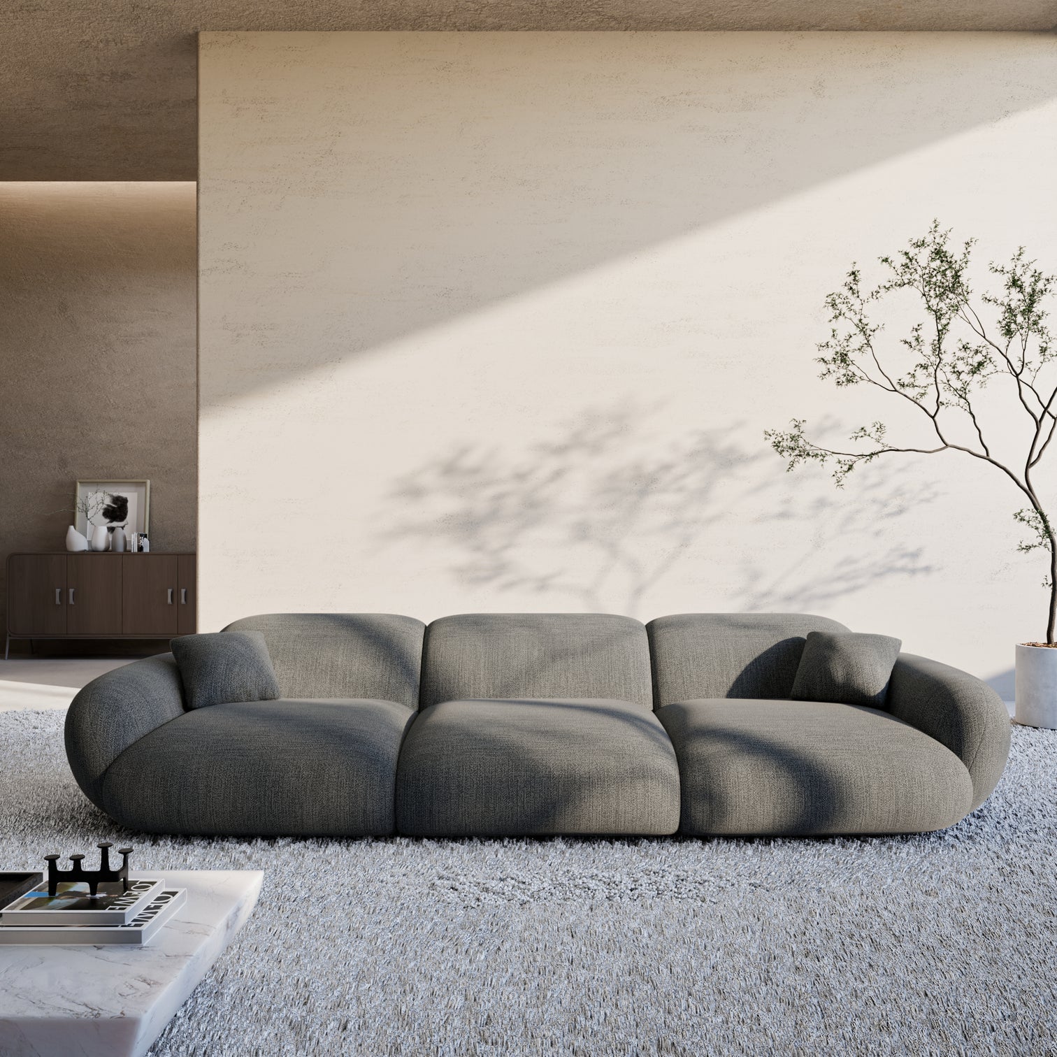 
4-Sitzer Design Sofa „Alma“ mit Strukturstoff-Bezug - Strukturstoff Anthrazit