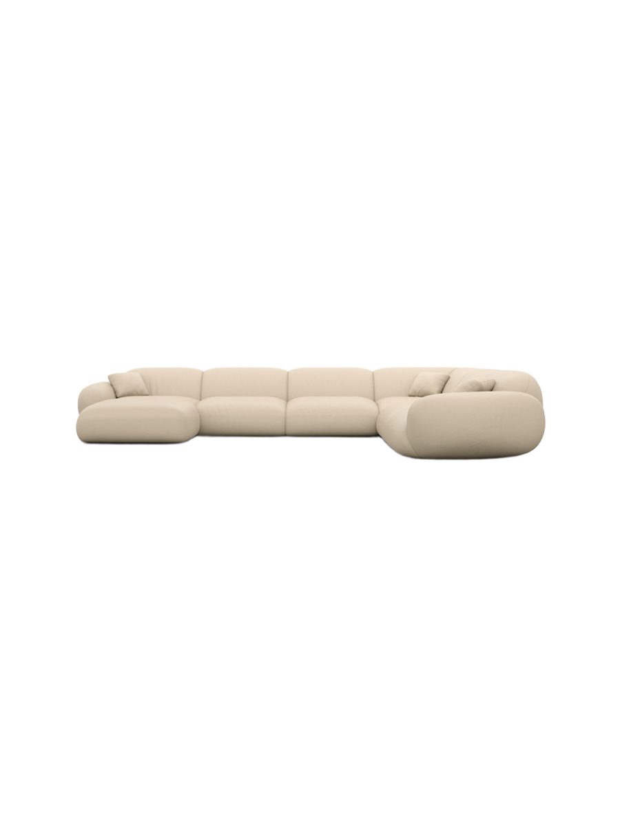
7-seater designer genuine leather panoramic sofa “Alma XXL” - Genuine leather Beige / Long side left