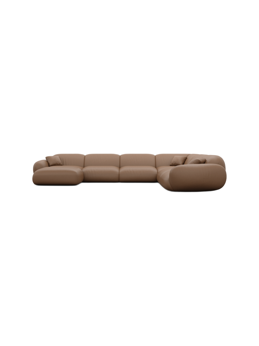 
7-seater designer genuine leather panoramic sofa “Alma XXL” - Genuine leather Beige / Long side left