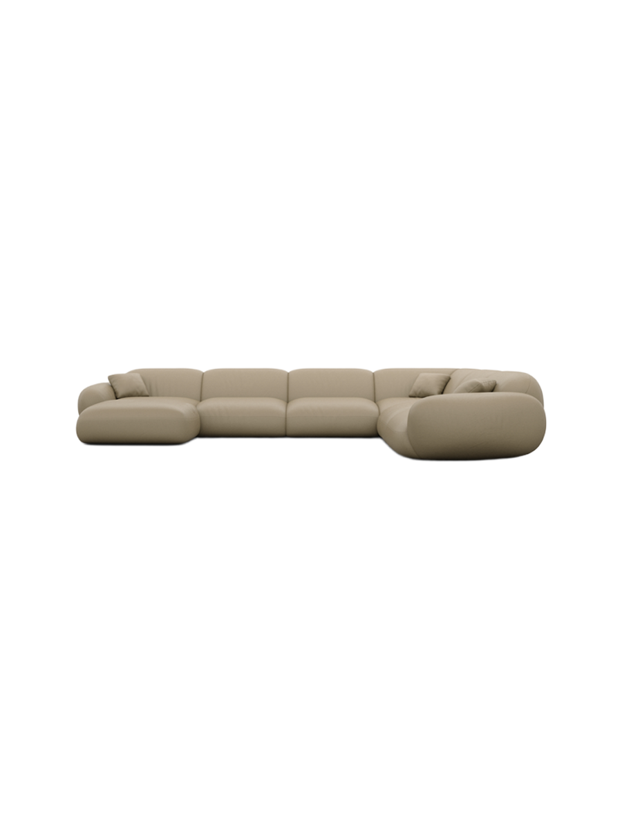 
7-seater designer genuine leather panoramic sofa “Alma XXL” - Genuine leather Beige / Long side left
