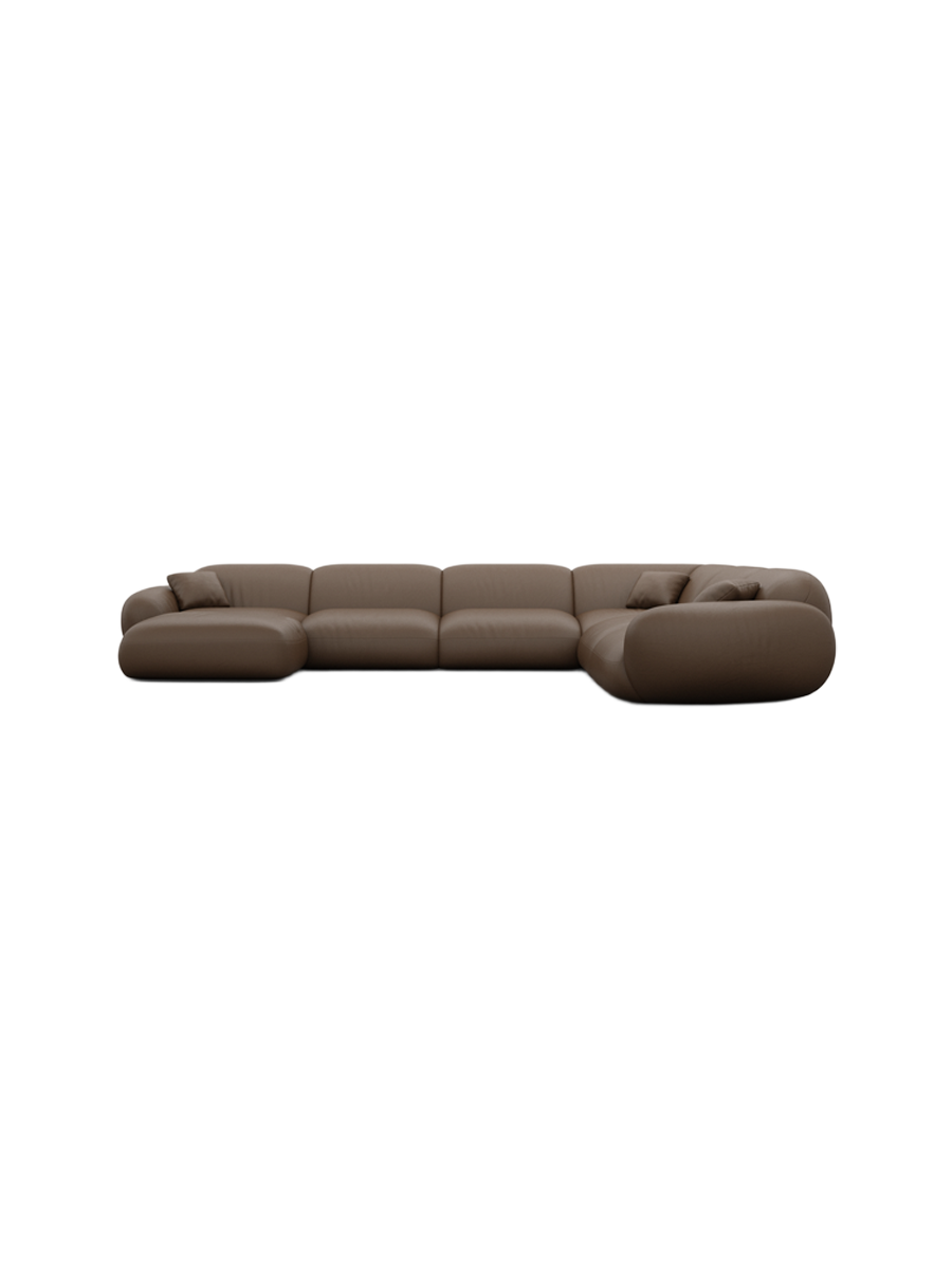
7-seater designer genuine leather panoramic sofa “Alma XXL” - Genuine leather Beige / Long side left