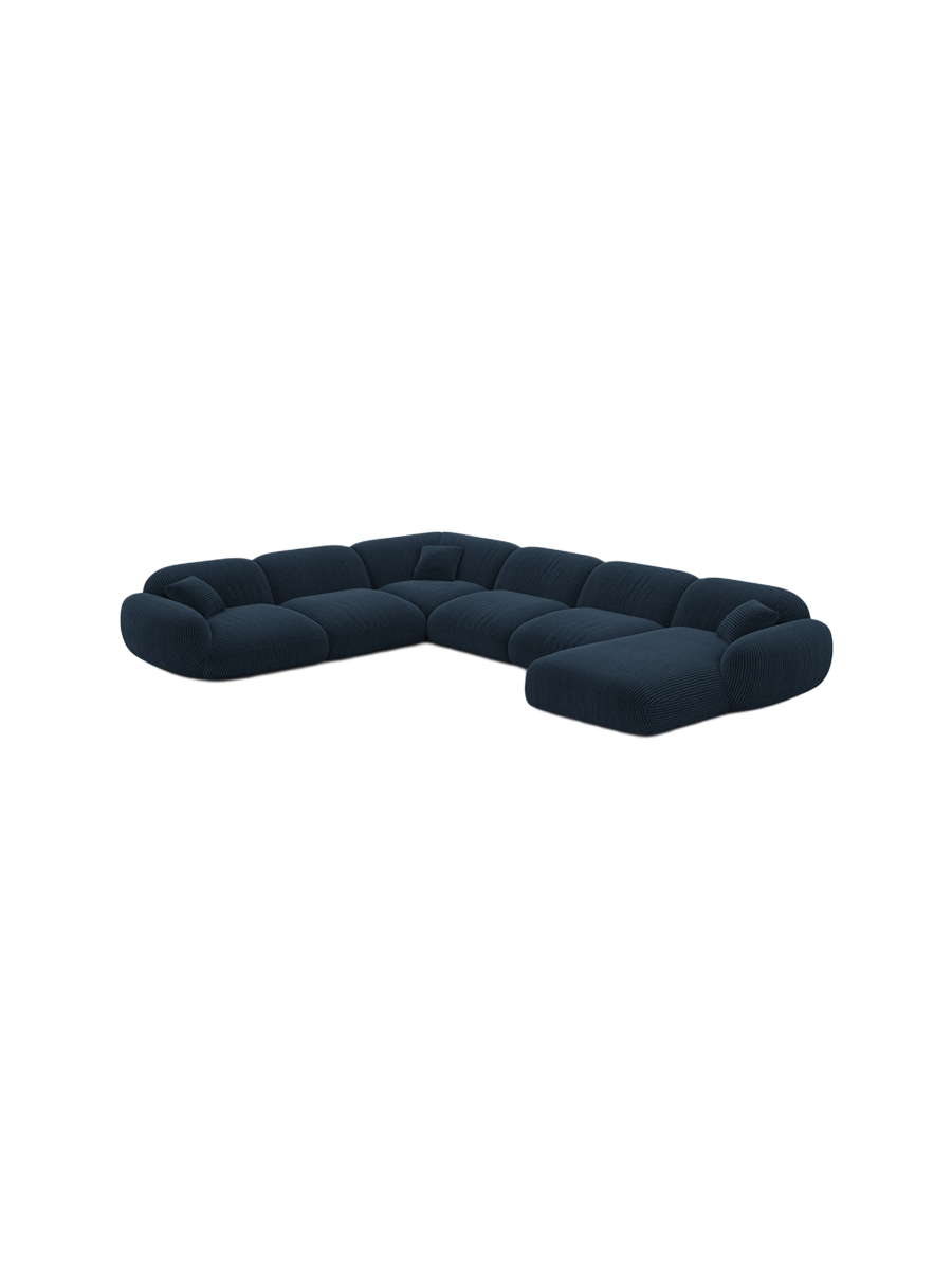 
7-Sitzer Design Panorama-Sofa „Levante XXL“, Cordsamt - Cordsamt Dunkelblau / Lange Seite links