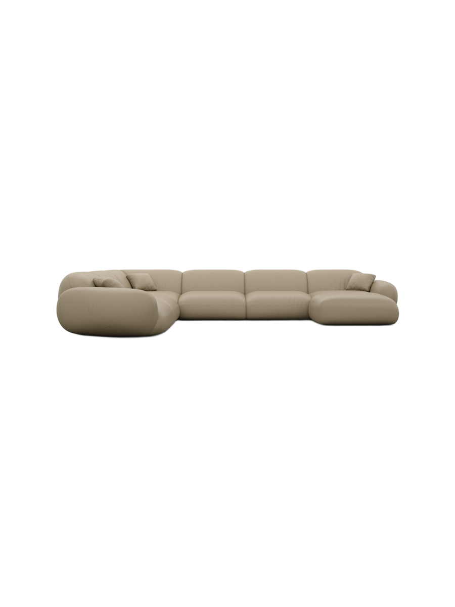 
7-seater designer genuine leather panoramic sofa “Alma XXL” - Genuine leather Beige / Long side left