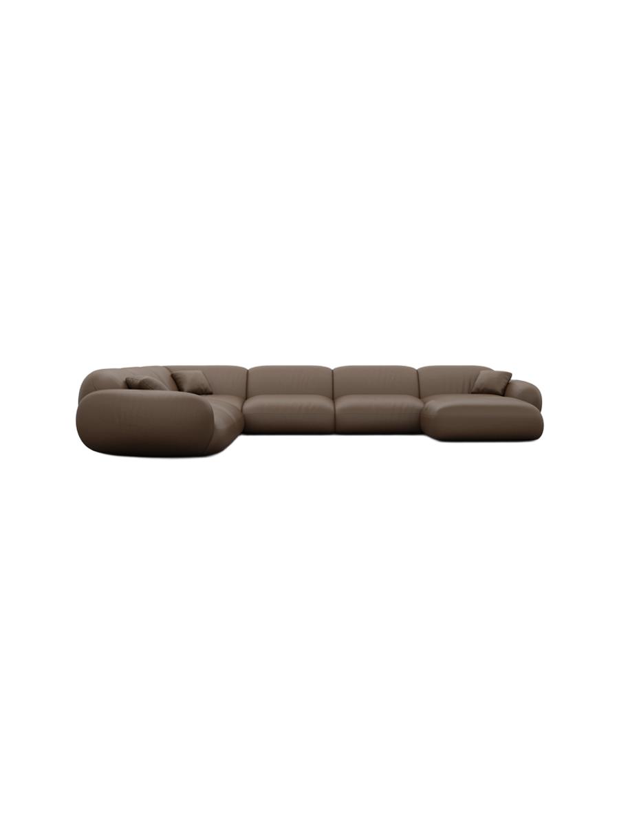 
7-seater designer genuine leather panoramic sofa “Alma XXL” - Genuine leather Beige / Long side left