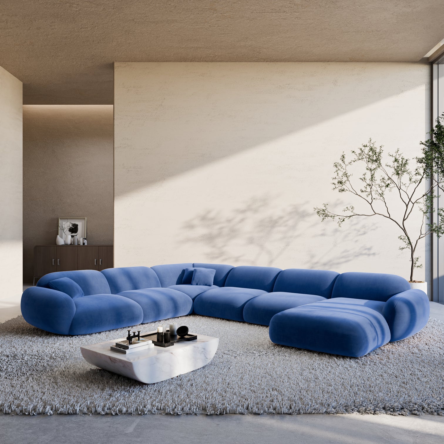 
7-Sitzer Design Panorama-Sofa „Alma XXL“ mit Samtbezug - Samtbezug Königsblau / Lange Seite links