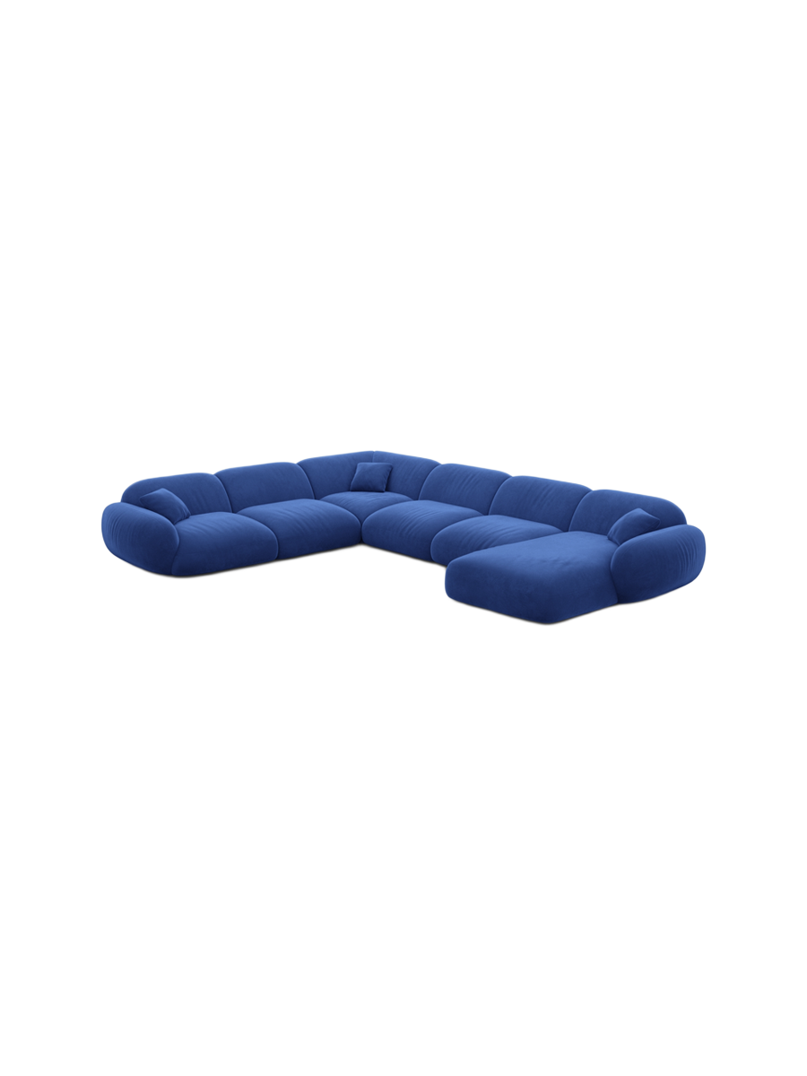 
7-Sitzer Design Panorama-Sofa „Alma XXL“ mit Samtbezug - Samtbezug Königsblau / Lange Seite links