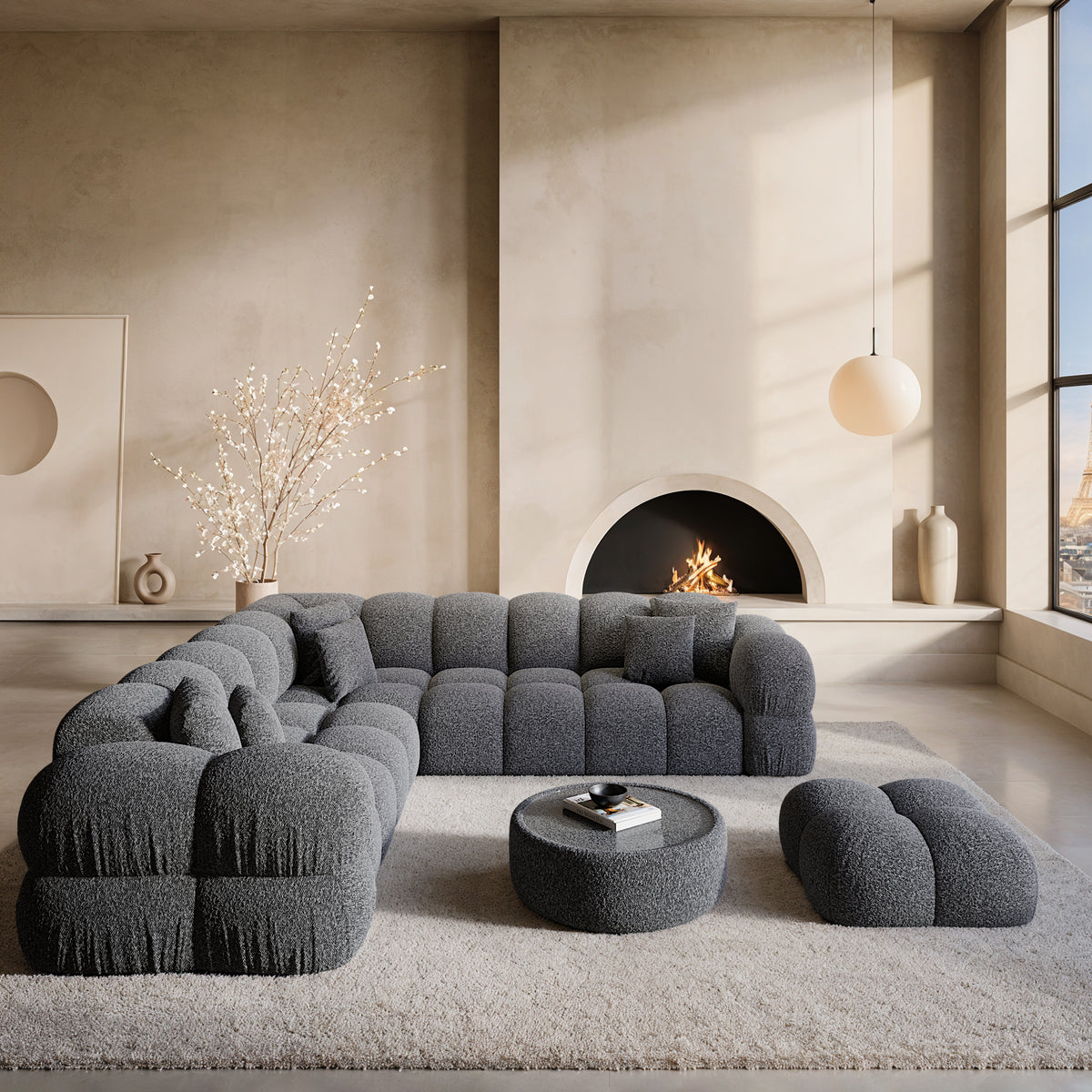 
5-Sitzer Design Ecksofa „Avala“ mit Bouclé-Bezug - Bouclé Graphit